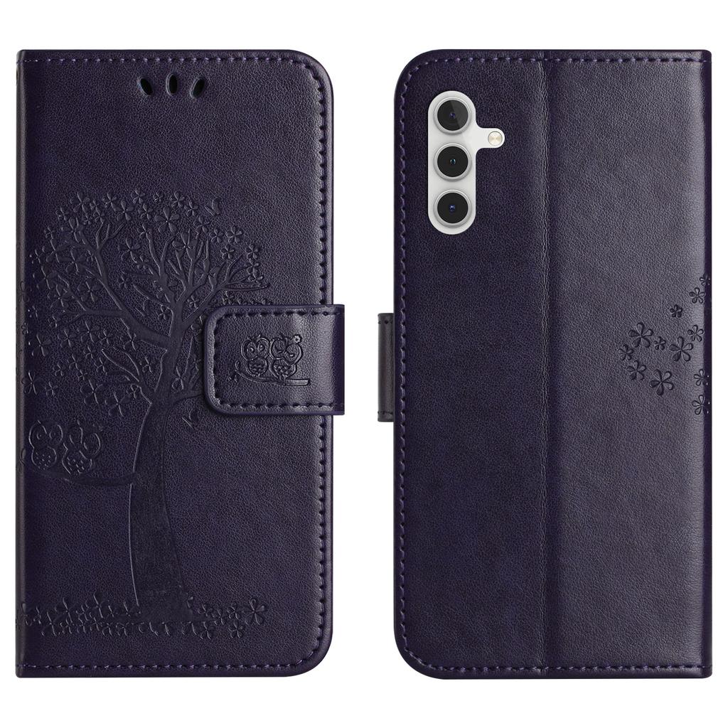 For Samsung Galaxy S25 FE Case PU Leather Owl Tree Imprinted Wallet Phone Cover with Strap