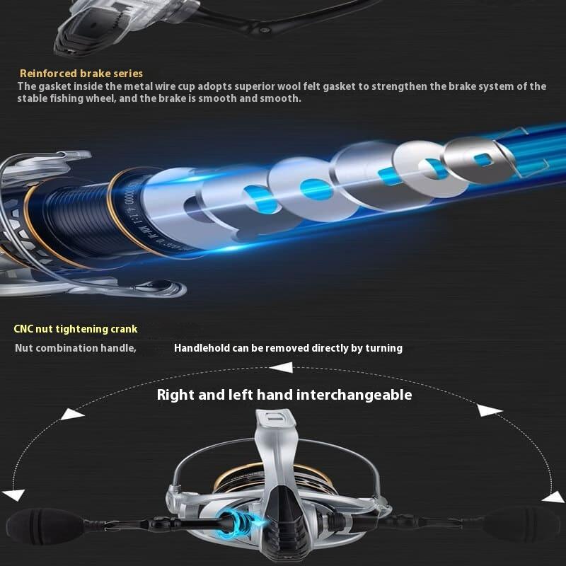 Metal Wear-resistant Fishing Reel Spinning Wheel with Large Brake Silver CS Long-distance Casting Wheel Lure Wheel Fish Line Wheel Sea Fishing Gear