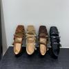 Retro Flat Bottom Square Head Single Shoes Ballet Shoes Autumn New French Brown Bow Buckle Mary Jane Women's Shoes