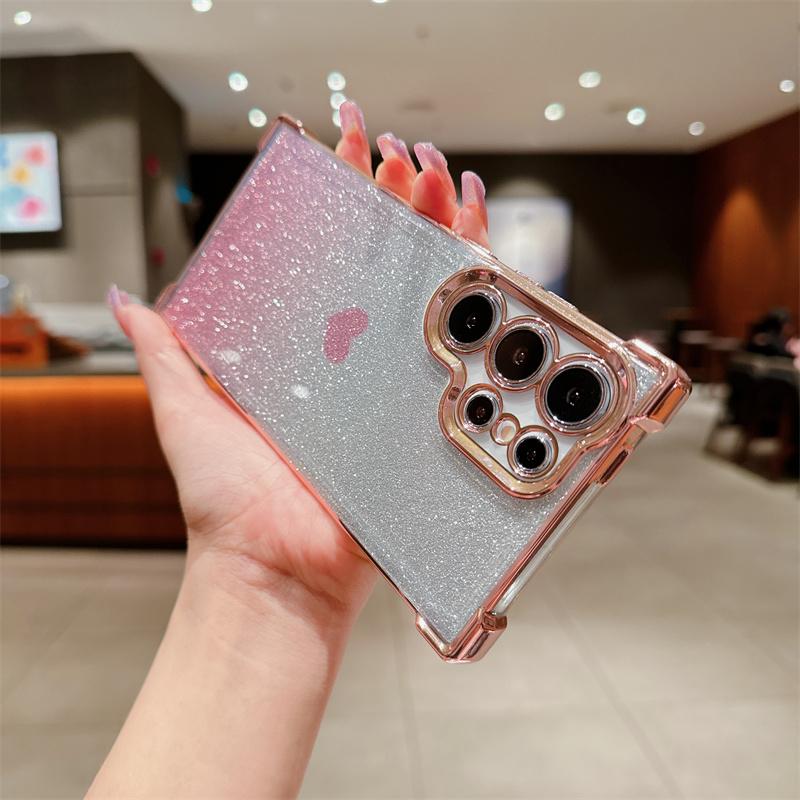 Прекрасный чехол из ТПУ с сердечком для Samsung Galaxy S24 Ultra S23 FE A55 A35 A25 A15 A54 A34, блестящий чехол для телефона для iPhone 15 Pro Max 14 Plus 13 12