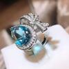 Fashion Ring for Women's Bow Jewelry Aquamarine Diamonds Colorful Treasure for Ladies Wedding Party Hand Jewelry