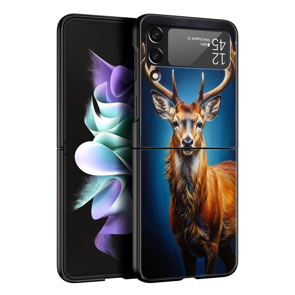 Жесткий ПК Чехол для Телефона с Рисунком Оленя и Личи для Samsung Galaxy Z Flip 7 6 5 4 Черная Крышка для Galaxy Z Flip 3 Складной Корпус Fundas
