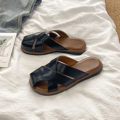 Французские полушлепанцы с полым носком, женская летняя обувь 2025, новые дышащие сандалии на толстой подошве для выхода в свет на пляж