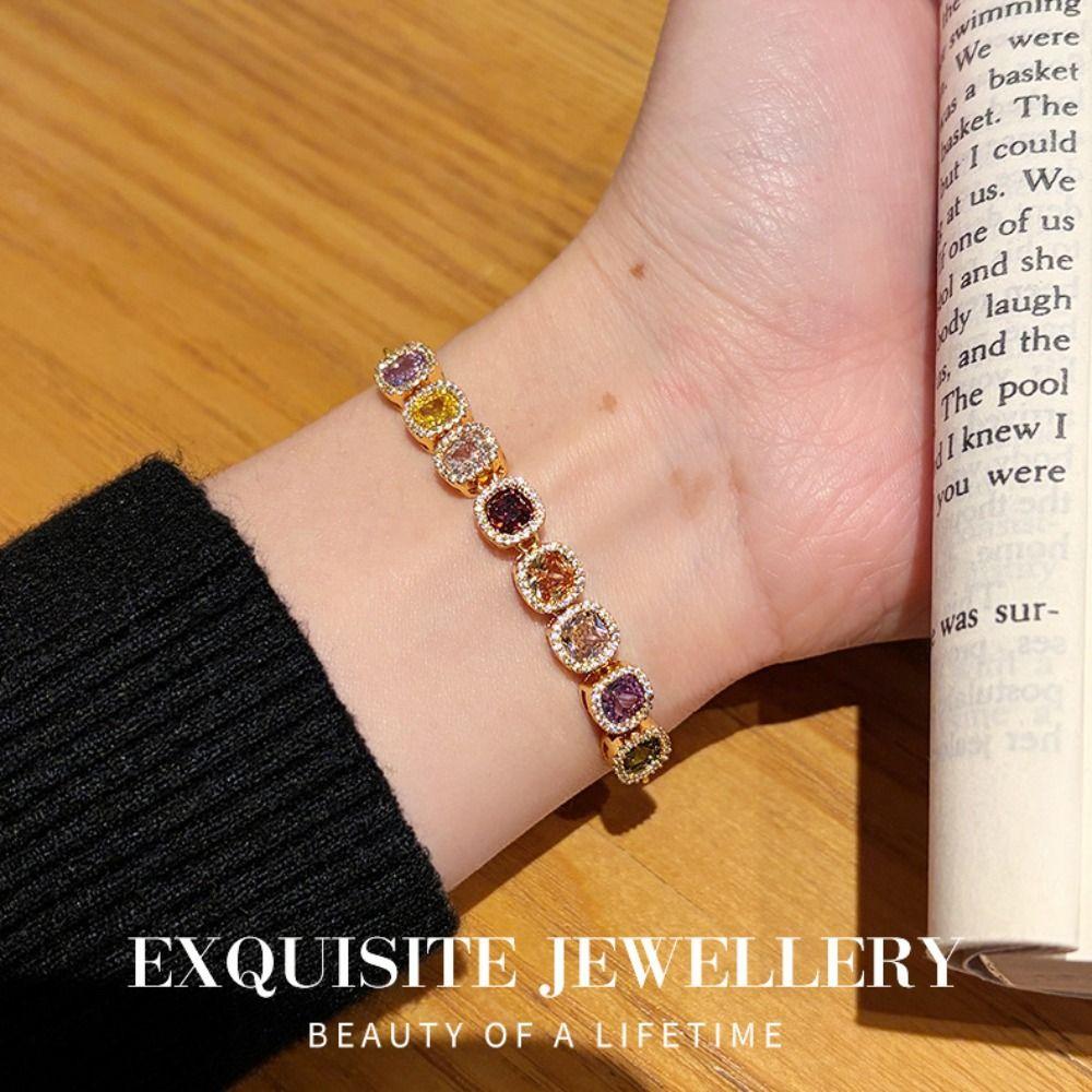 Luxury Geometric Cube Bracelet Multicolor Adjustable Gold Bracelet  Friendship Gift