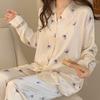 Осенние новые комплекты из ледяного шелка для женщин, кардиган с пуговицами на лацканах, комплект из 2 предметов, милая домашняя одежда с принтом для женщин