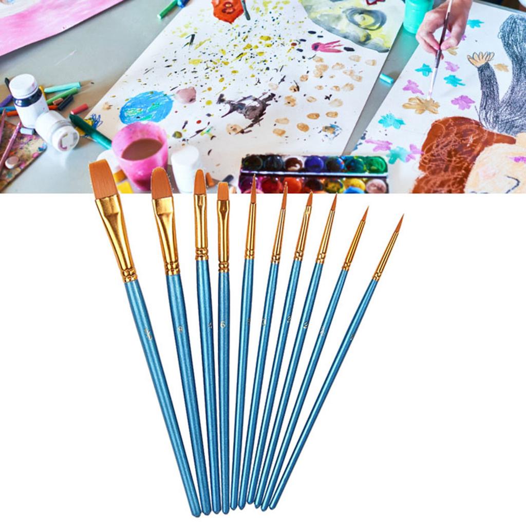 Набор из 10 кистей для рисования, деревянная ручка, алюминиевый ободок, кисти для художника для дома, школы, студента, живописца