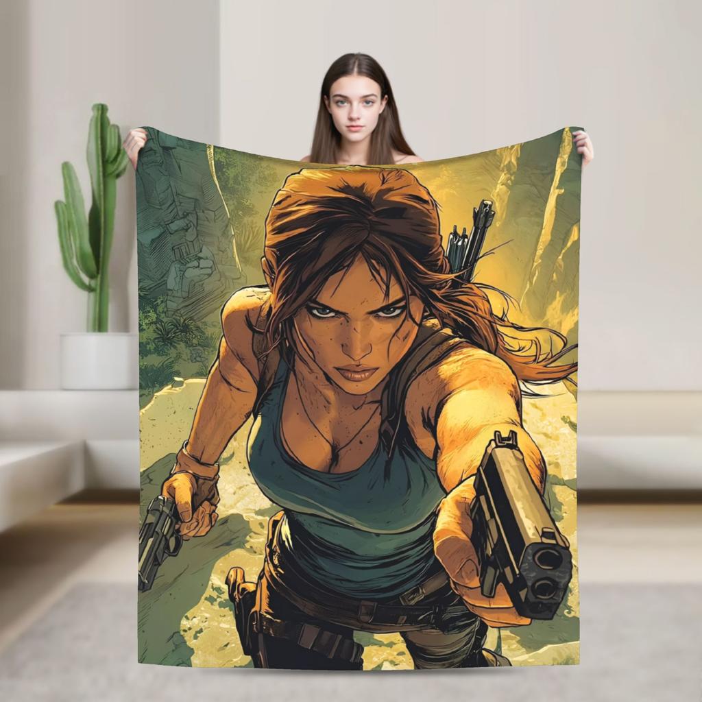 Tomb-Raider Lara Croft Fashion Blanket Survival Video Game Flannel Vintage Breathable Throw Fashion Blanket for Bedding Lounge Winter Travel