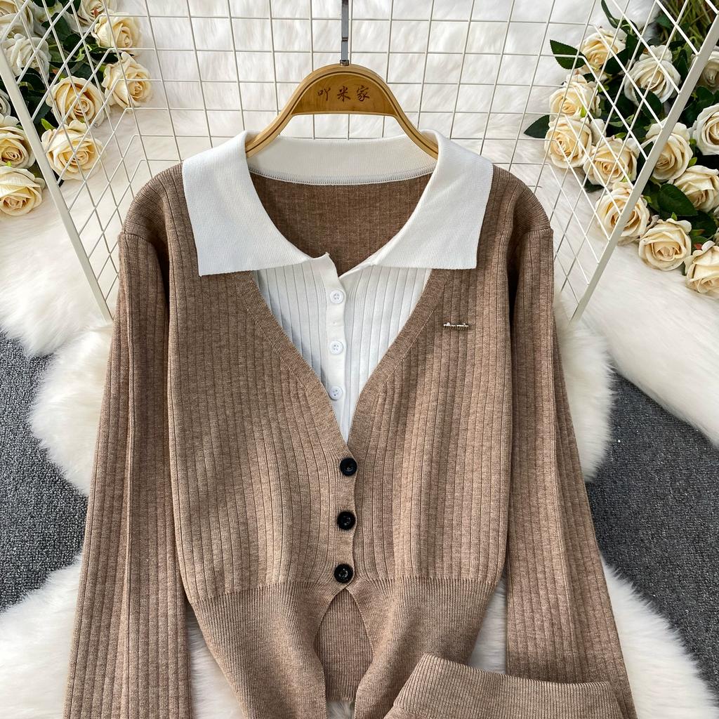 Autumn Winter Women Casual Knitted Sweater Two Piece Set Polo Collar Single Breasted Cardigans Tops and Long Maxi Skirt Suit