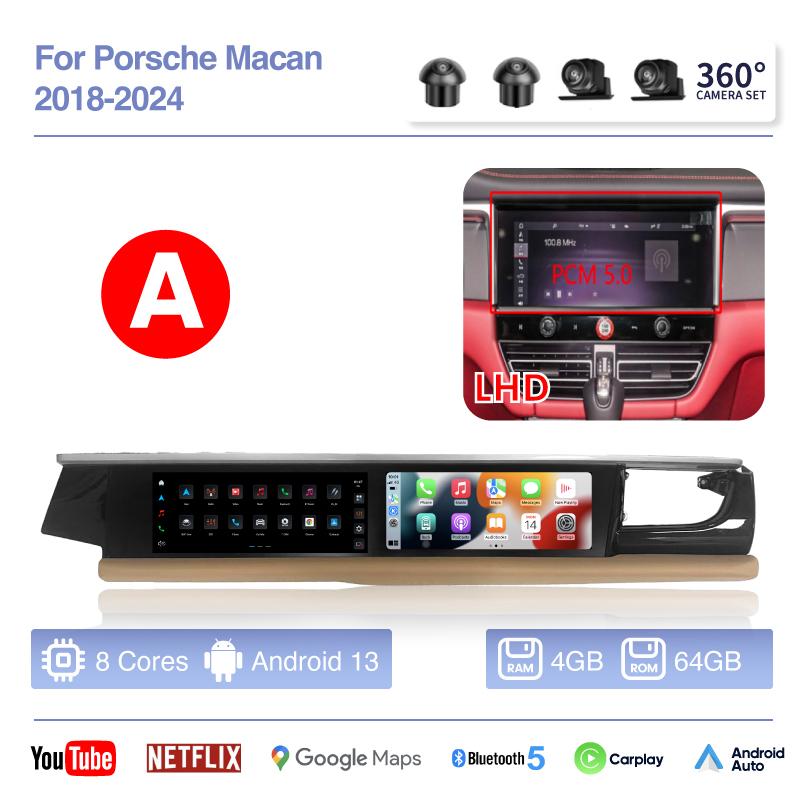 12.3Inch Dual screen Android 13 For Porsche Macan 2018-2025 Car Multimedia Video Player GPS Navigation Radio Carplay 4G Auto 360