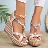 Fashion Women's Braided Band Wedge Heel Sandals Roman Style Platform Sandals for Women 2024 Summer Thick Sole Non Slip Beach Shoes Woman