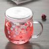 300ml Sakura Mug Glass Mug Transparent Heat Resistant Glasses with Tea Infuser Filter Lid Cherry Cup Set Flower Teacup for Home