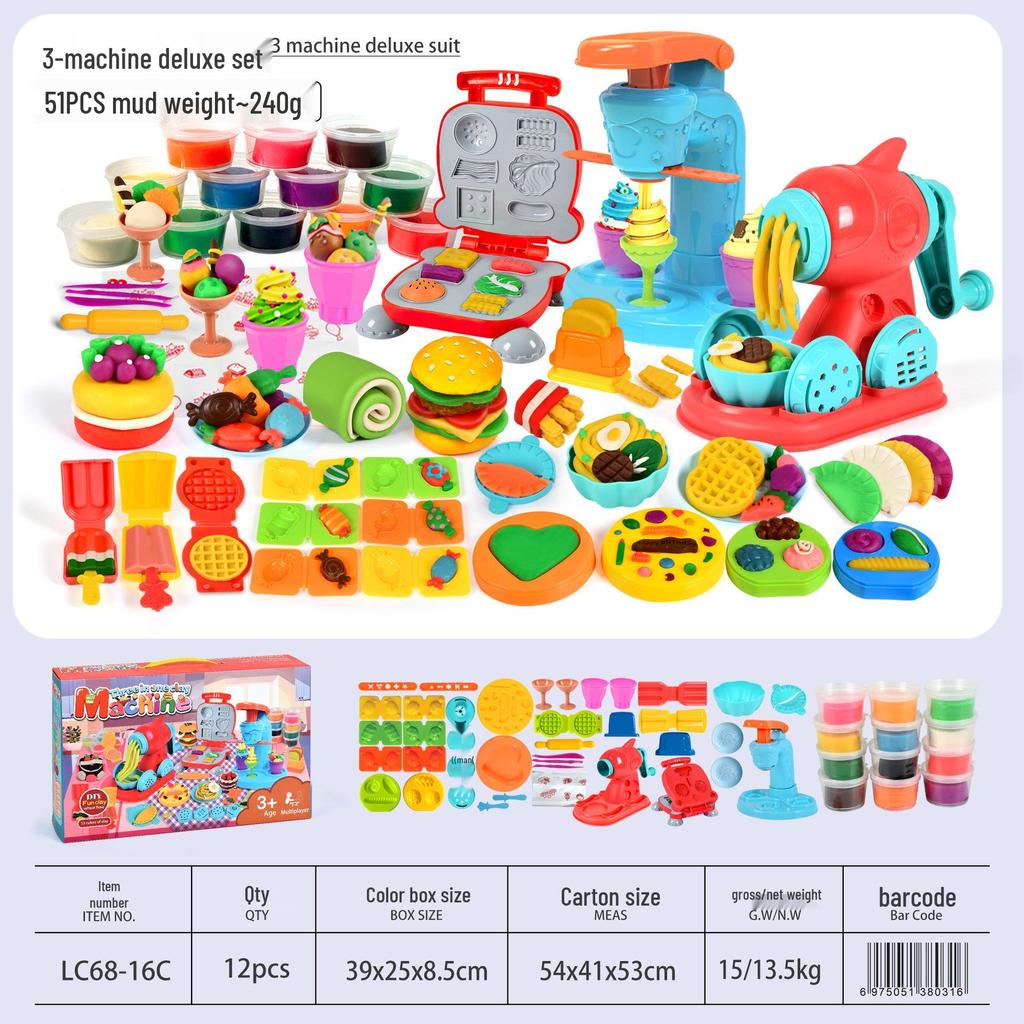 Wheat Clay Burger & Ice Cream Maker DIY Play-Doh Toy Set for Kids Ages 6+