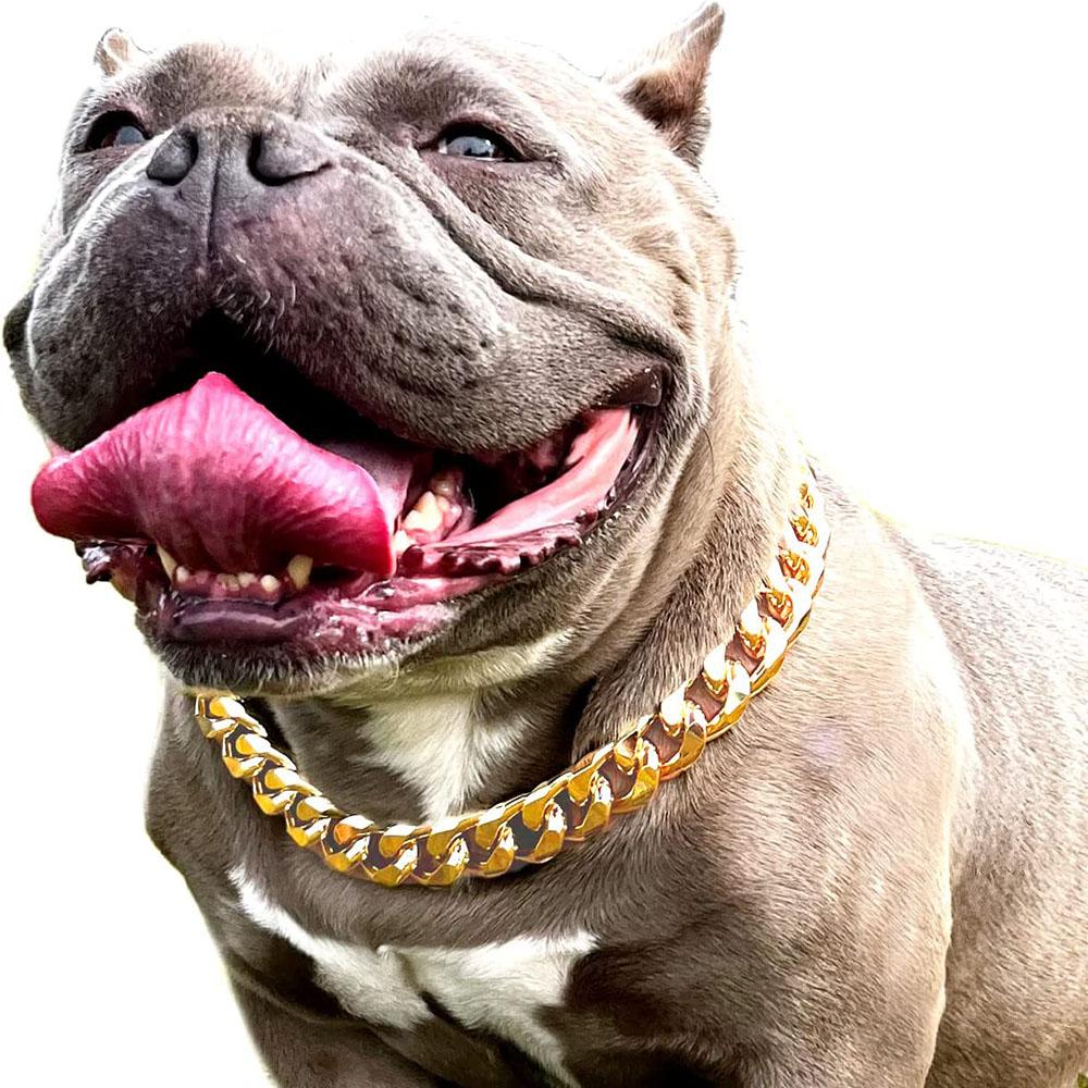 15 мм ошейник для собак из нержавеющей стали с золотой цепочкой, роскошная кубинская цепочка, прочная тренировочная цепь P для больших собак, доберманов, питбулей, ротвейлеров