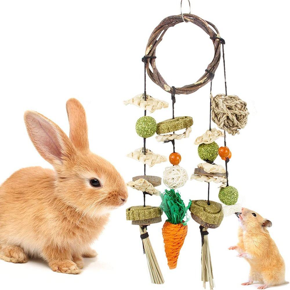 Pigs Teeth Grinding Natural Hanging Cage Accessories Molar Rattan Ring Buuny Chew Toy Rabbit Treats