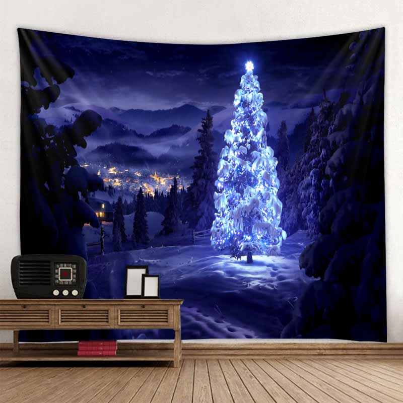 Рождественская снежная сцена Рождественская елка гобелен настенный Санта-Клаус Лось эстетика украшение комнаты украшение стены дома