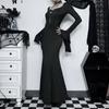 Black Batwing Sleeve Dress Patchwork Grunge Robe Bodycon Vintage Halloween Maxi Dress  Costume