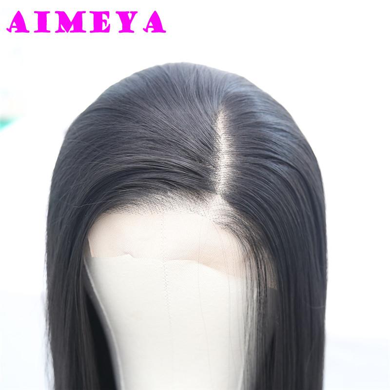 AIMEYA 13x6 Парик с кружевной передней частью для женщин и девушек, натуральный вид, черный, длинный, прямой, термостойкий, синтетический парик, для ежедневного использования