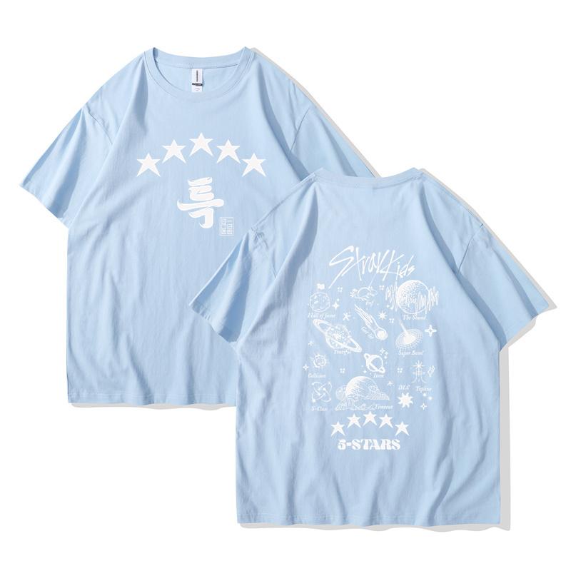 Summer Cotton T-shirt Kpop Street Kids 5 Stars Short Sleeve Esthetic Music Album Print T-shirt Men Women and Children Single Top