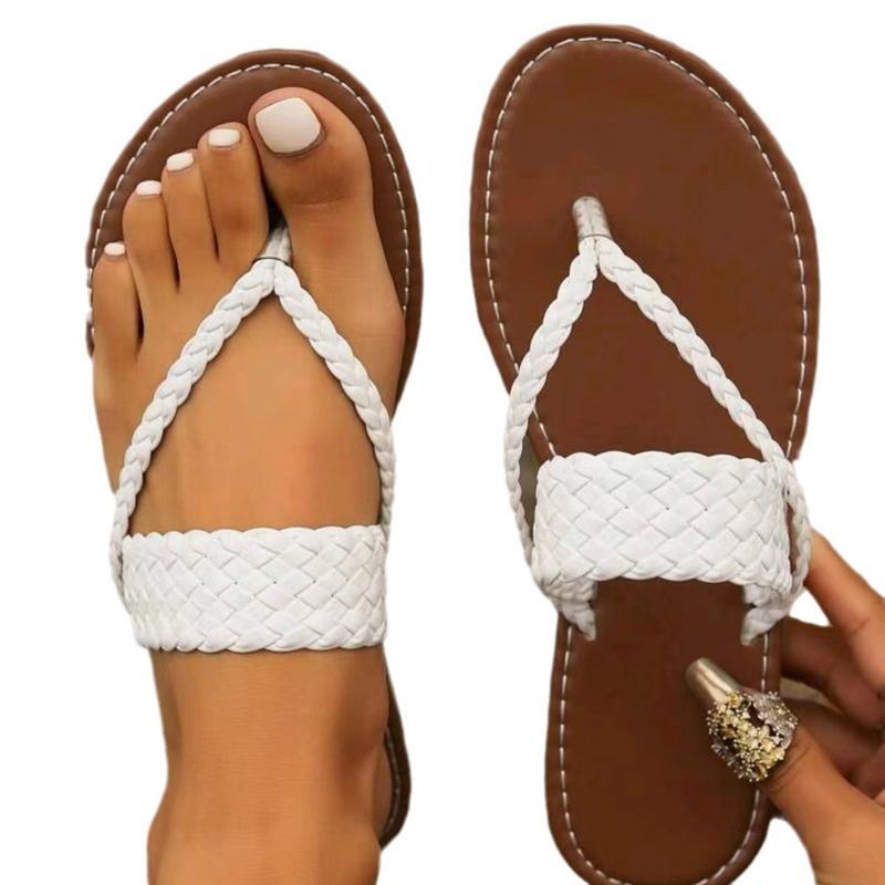 Вьетнамки из Юго-Восточной Азии, женские повседневные простые плетеные тапочки на плоской подошве, однотонные пляжные тапочки большого размера