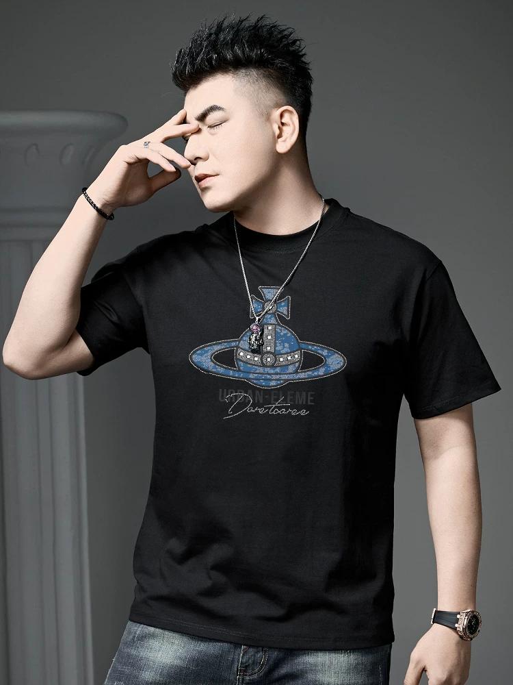 Ozhouzhan Letters Hot Drilling Short sleeve T-shirt Men's 2025 Summer New Trendy Casual round Neck T-shirt Top