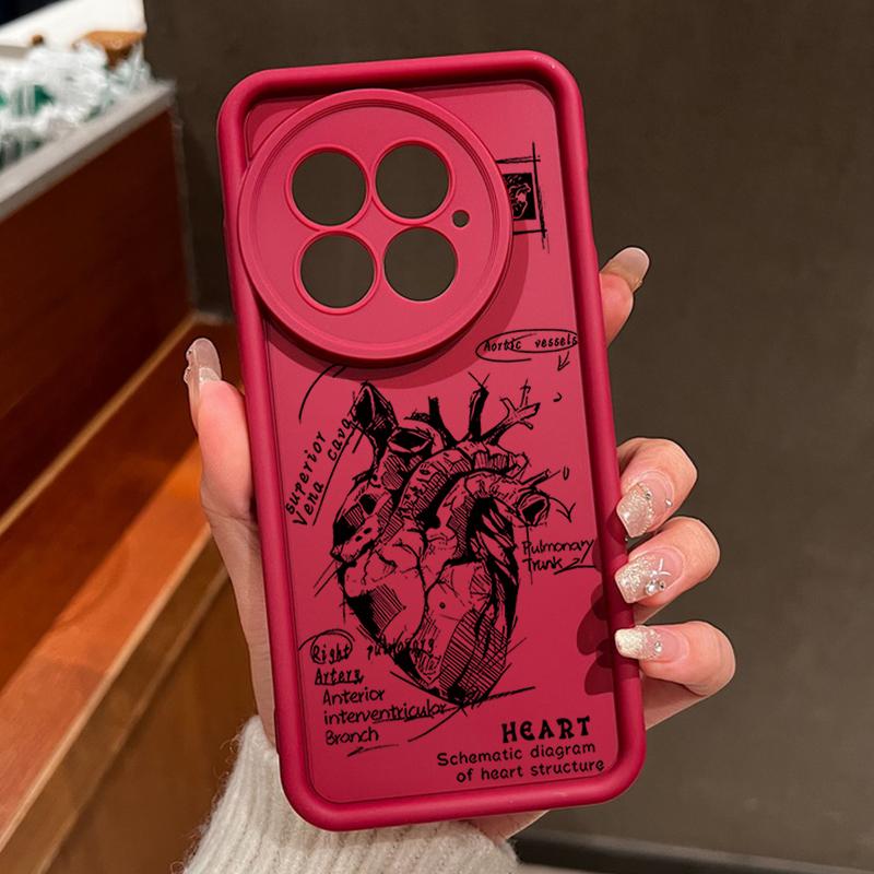 Heart Pattern Shockproof Matte Phone Case For OnePlus 13R 13T 13 12R 11R Ace 5 3 2 Lens Protection TPU Soft Anti-Fall Bumper Cover