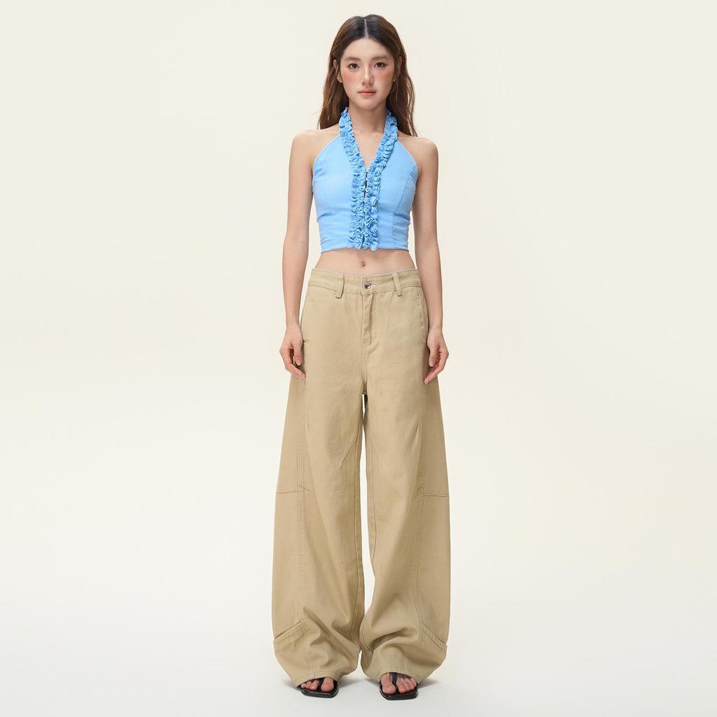 Women's Autumn Retro Khaki Wide-Leg Floor-Length Jeans