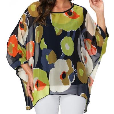 Женская летняя рубашка с цветочным принтом и рукавами «летучая мышь», шифоновое пончо, повседневная свободная блузка