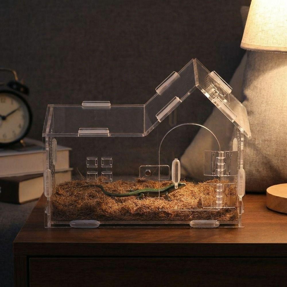Acrylic Reptile Feeding Box Magnetic Transparent Reptile Habitat Box Anti-escape Detachable Spider Observation Box Breeding