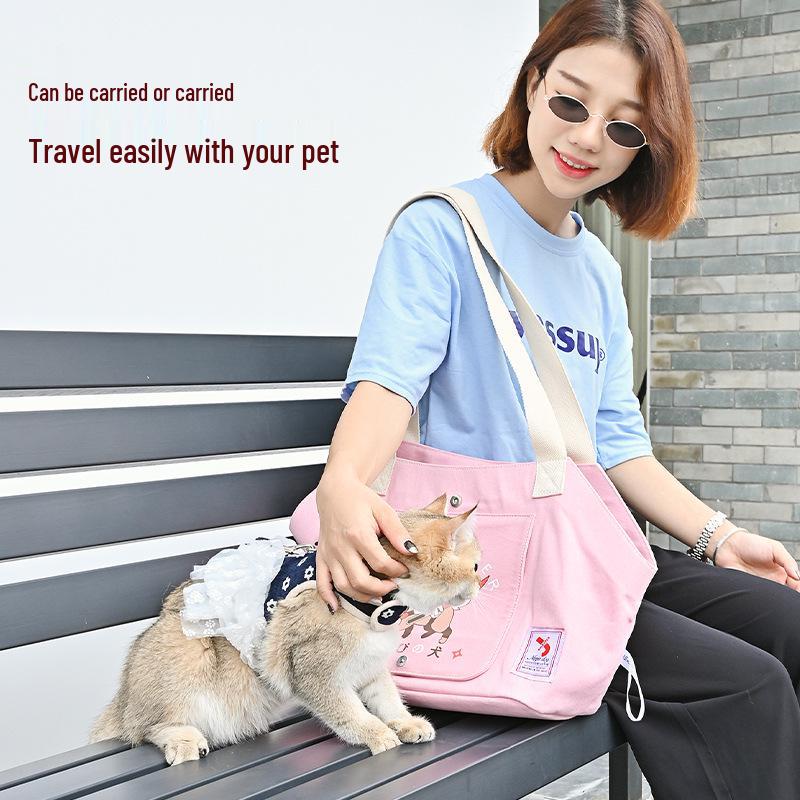One-Shoulder Lightweight Canvas Crossbody Bag for Small Dog Outings