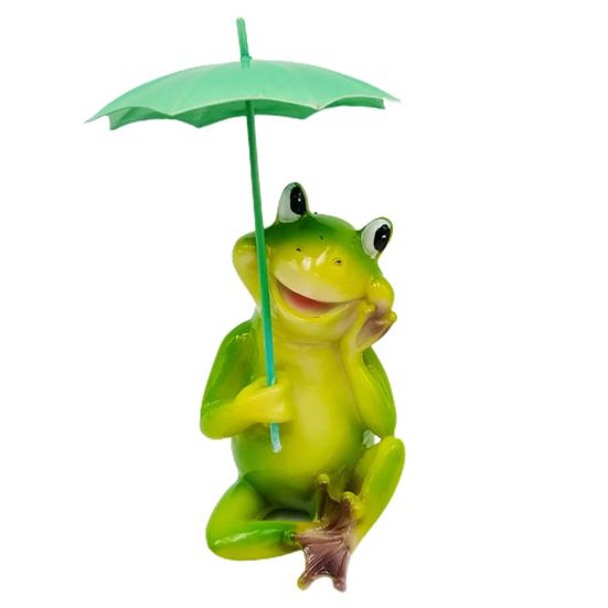 Frog Garden Statue Resin Frog Figurine with Umbrella Yard Ornament Outdoor Frog Sculpture Decor for Garden Patio
