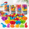 1 Set Kids Animal Counting Toy with Bowls Tweezers Cartoon Dinosaur Counting Color
