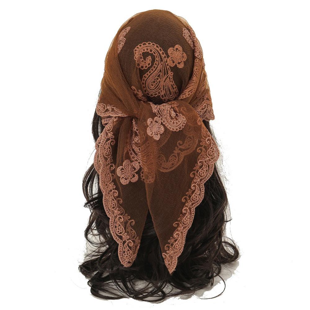 Embroidered Lace Embroidery Square Scarf Thin Lace Trim Lace Headwrap Hair Wrap Breathable Fabric Cashew Flower Bandana