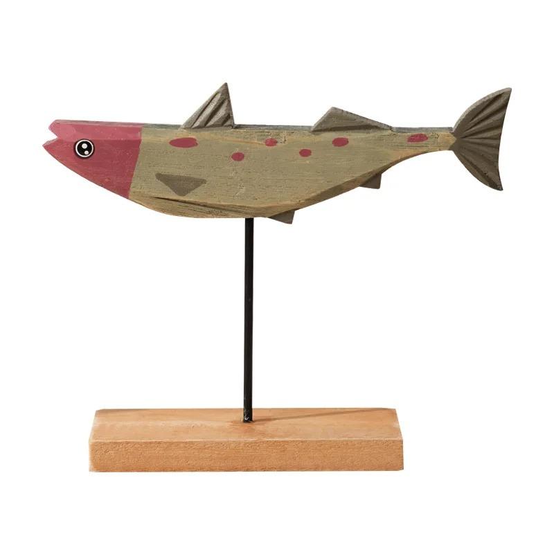 2025 Nordic Wooden Fish Statue Colorful Handmade Wood Style Desktop Ornament Creative Living Room Decor Gift for Home Art Lovers
