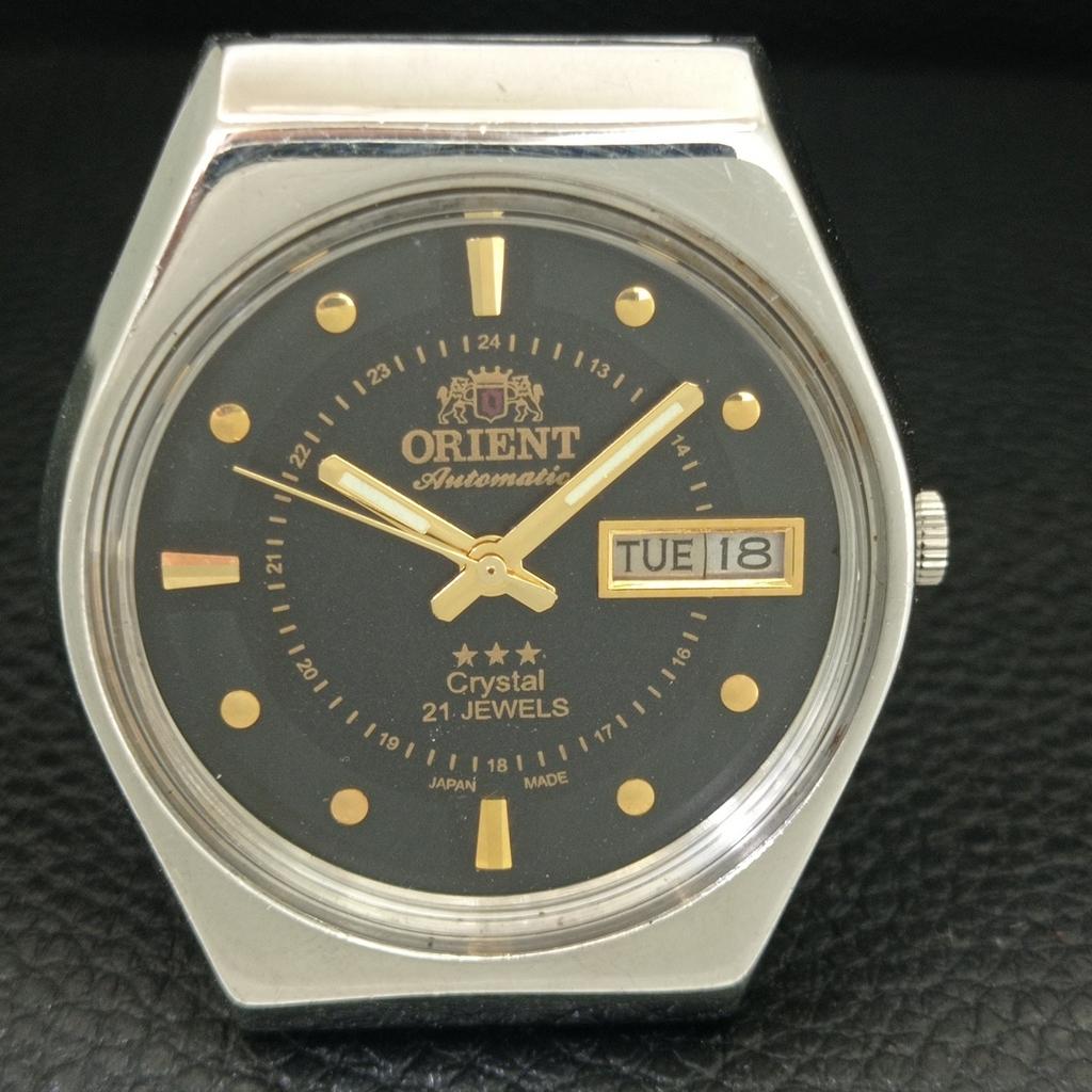 АВТОМАТИЧЕСКИЕ ВИНТАЖНЫЕ МУЖСКИЕ ЧАСЫ ORIENT CRYSTAL ЯПОНИЯ ЧЕРНЫЙ ЦВЕТ ЦИФЕРБЛАТ a707757-1