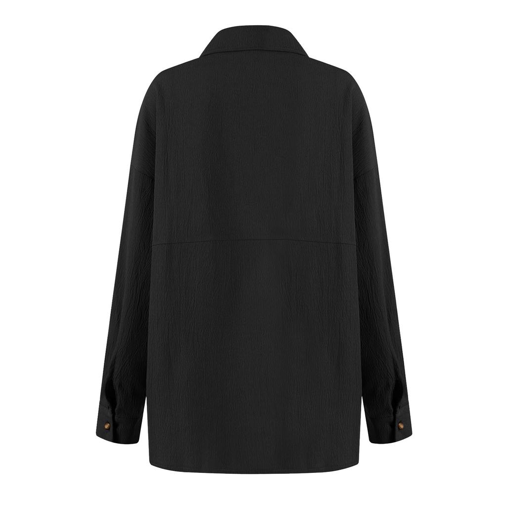 Women's Fashion Solid Color Loose Casual Single-Breasted Long Sleeve Shirt