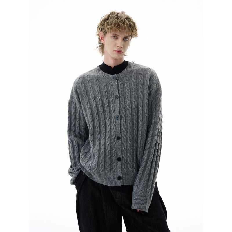 Kisko Autumn and Winter American-Style Commuter Casual Cable Knit Sweater for Men and Women, High-End Loose Cardigan Jacket