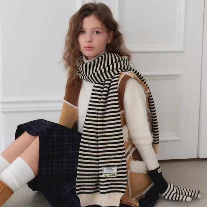 Straw Stripe Knit Scarf [ CREAM / NIGHT ] [M006CN]