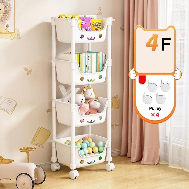 Toy Storage Trolley with Pulley Snack Storage Racks Detachable Simple Trolley Bookshelf Household Large Capacity Movable Trolley