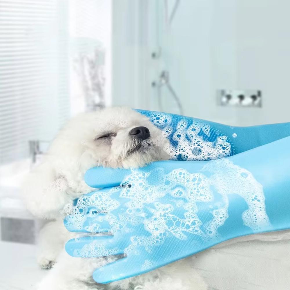 Pet Grooming Bathing Gloves Dog Cat Magic Massaging Shampoo Scrubber Silicone Hair Removal Cleaning Glove Dishwashing Tool