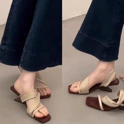 Темпераментная квадратная голова с крутыми тапочками, женские тапочки на танкетке, универсальные с юбкой, сандалии