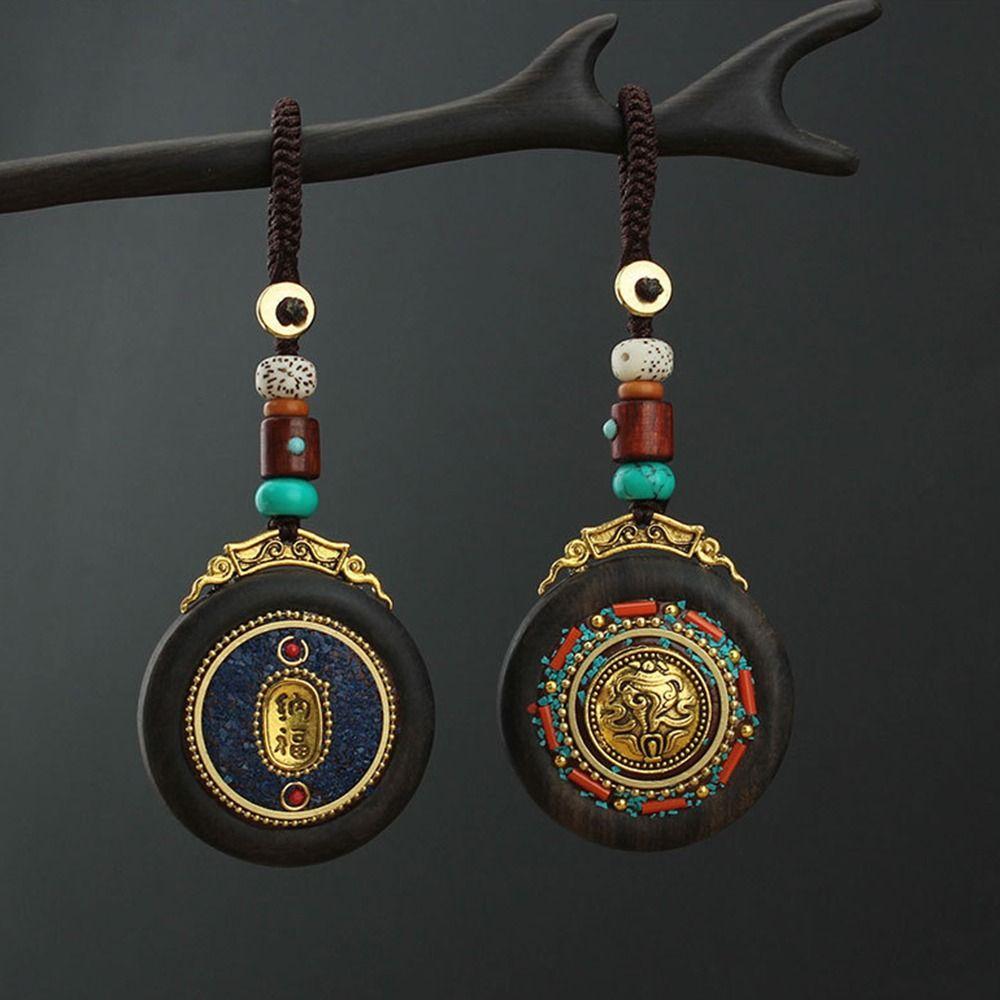 Retro Ebony Wood Car Keychain Nepal Bag Hanging Accessories Delicate Mobile Phone Pendant  Women
