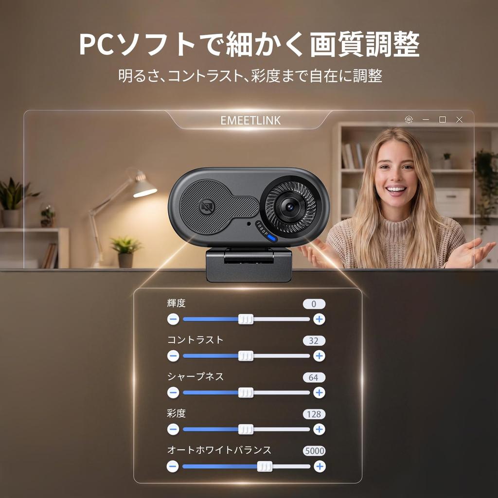 EMEET C100 1080P Field of Metal Integrated Privacy EMEETLINK Tripod PC for Remote Online Live Connection Webcam, 66° View, Built-in Microphone, Clip,