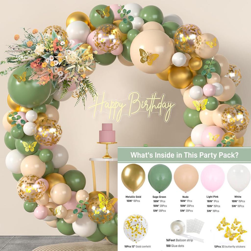 Mori Set Green Latex Balloon Chain Set Vintage Themed Birthday Party Decorative Jungle Set