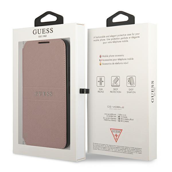 Etui z klapką do Samsung Galaxy S22 Plus Guess Saffiano Stripes Różowe
