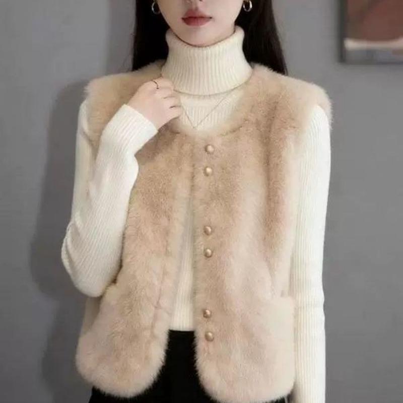 Korean Style Elegant Sleeveless Faux Rabbit Fur Thick Warm Vest