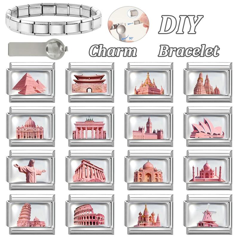 Уникальная серия природных архитектурных пейзажей DIY Шарм-браслет Бусина Подходит для 9 мм Нержавеющая сталь Женский Браслет для изготовления Ювелирный подарок
