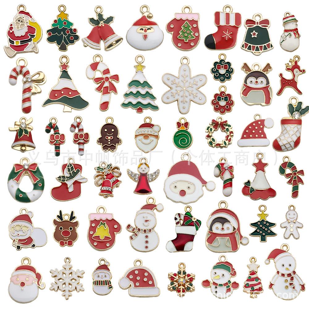 Set of 50 Christmas Oil Drop Pendants: Cute Santa, Snowman, Tree DIY Jewelry Accessories