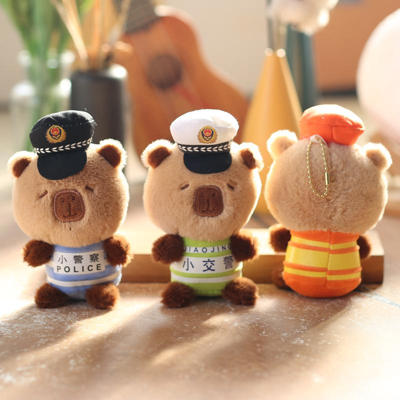 Cute Cute Police Officer Kapibala Pendant Plush Toy Dolls Traffic Police Fire Pobble Bag Hanging Decoration Keychain