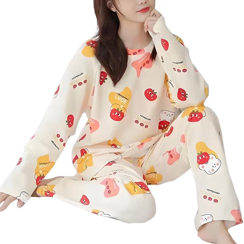 1 комплект большого размера с длинным рукавом, свободная женская осенняя полиэстеровая пижама, пуловер, домашняя одежда