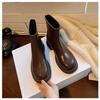 Foreign Skinny Boots Women's Short Boots Black Autumn and Winter Round Head Boots Thick-soled Martin Boots Thick Heel Elastic Single Boots